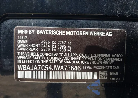 2018 BMW 530I xDrive z USA, uszkodzony, nr VIN WBAJA7C54JWA73646